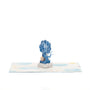 Baby Boy and Balloons 3D pop-up card angle view: blue balloon bundle rising from a white cloud base, everpop