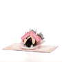 Birthday Bouquet 3D pop-up card angle view: birthday bouquet pop-up on a soft pink floral base, everpop