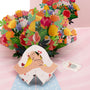 Blooms For You 3D pop-up card close-up: colorful tulip and rose bouquet with heart gift tag, everpop