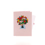 Blooms For You 3D pop-up card closed — card only, pink cover with a person holding vivid blooms, everpop