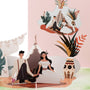 Bohemian Wedding 3D pop-up card close-up: bride and groom seated on a rug before teepee and pampas, everpop
