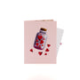 Bottle Full of Wishes 3D pop-up card closed — card only, pink cover with a bottle of red hearts, everpop