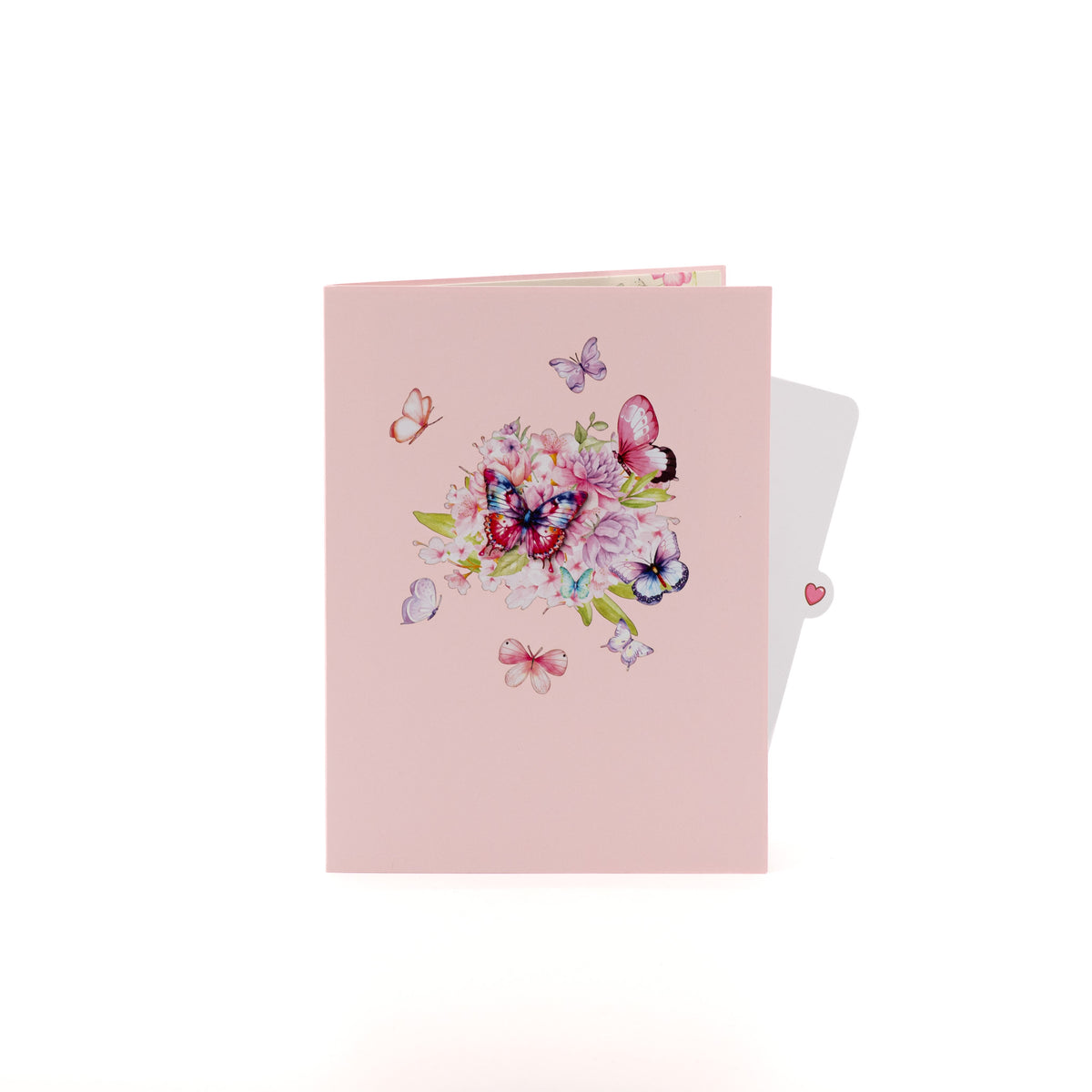Cherry Blossom & Butterflies 3D pop-up card closed — card only, pink cover with a butterfly and blossom bouquet, everpop