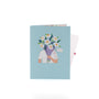 Daisy Days 3D pop-up card closed — card only, blue cover with a person holding fresh daisies, everpop
