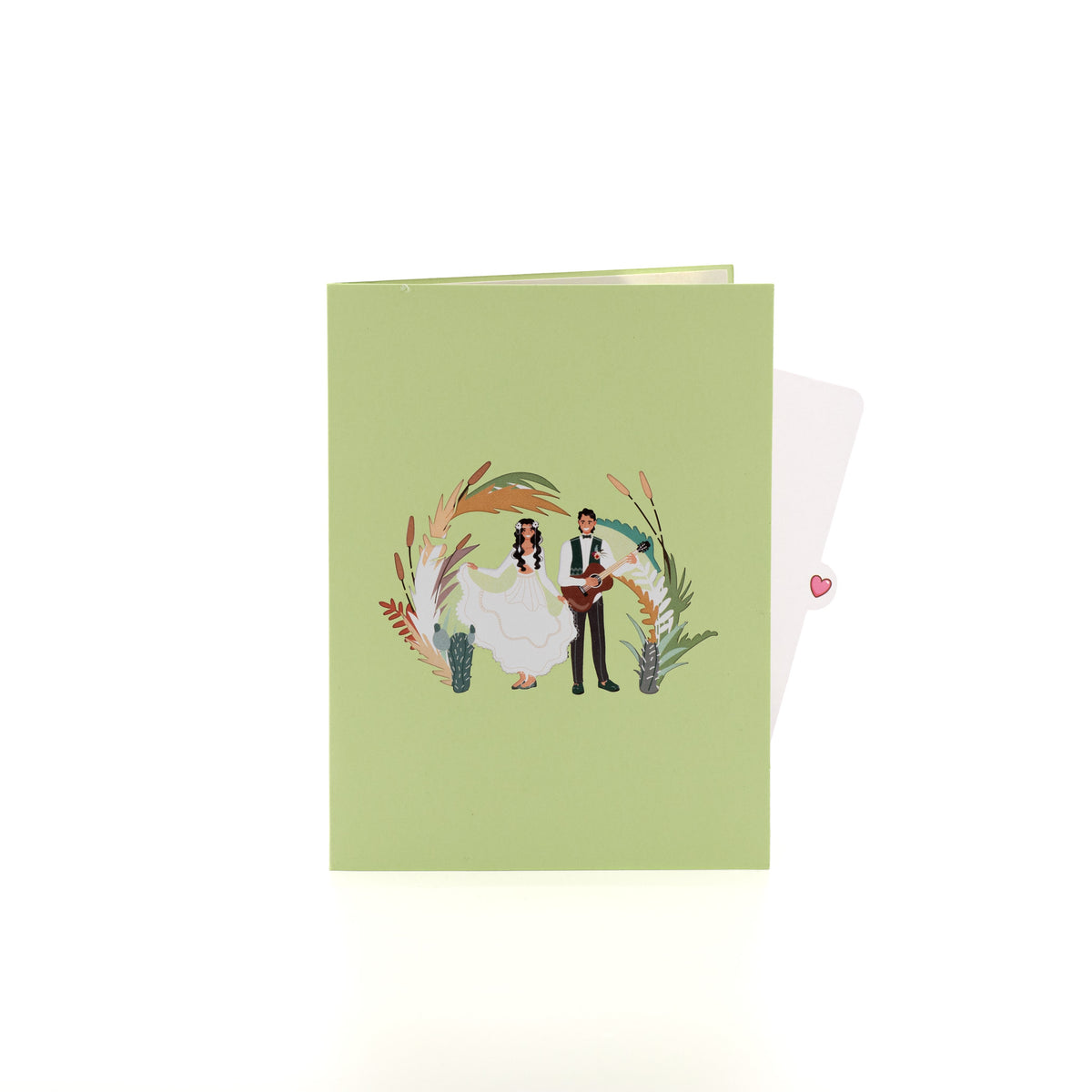 Dance With Me 3D pop-up card closed — card only, green cover with couple in a dried-grass wreath, everpop