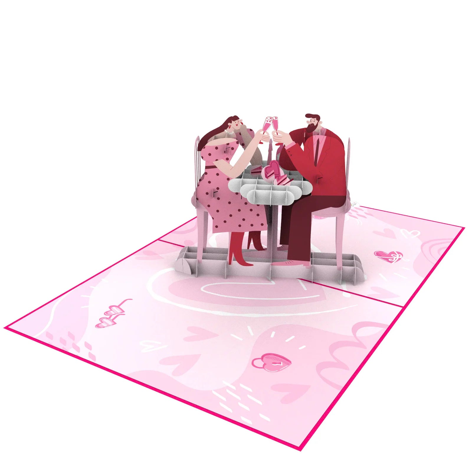 everpop 3D pop-up A Toast to Us card – open showing romantic dinner scene