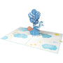 everpop 3D pop-up Baby Boy and Balloons card – open showing baby boy floating with blue balloons
