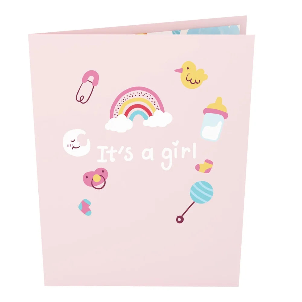 everpop 3D pop-up Baby Girl and Balloons card – front cover