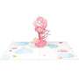 everpop 3D pop-up Baby Girl and Balloons card – open showing baby floating with balloons
