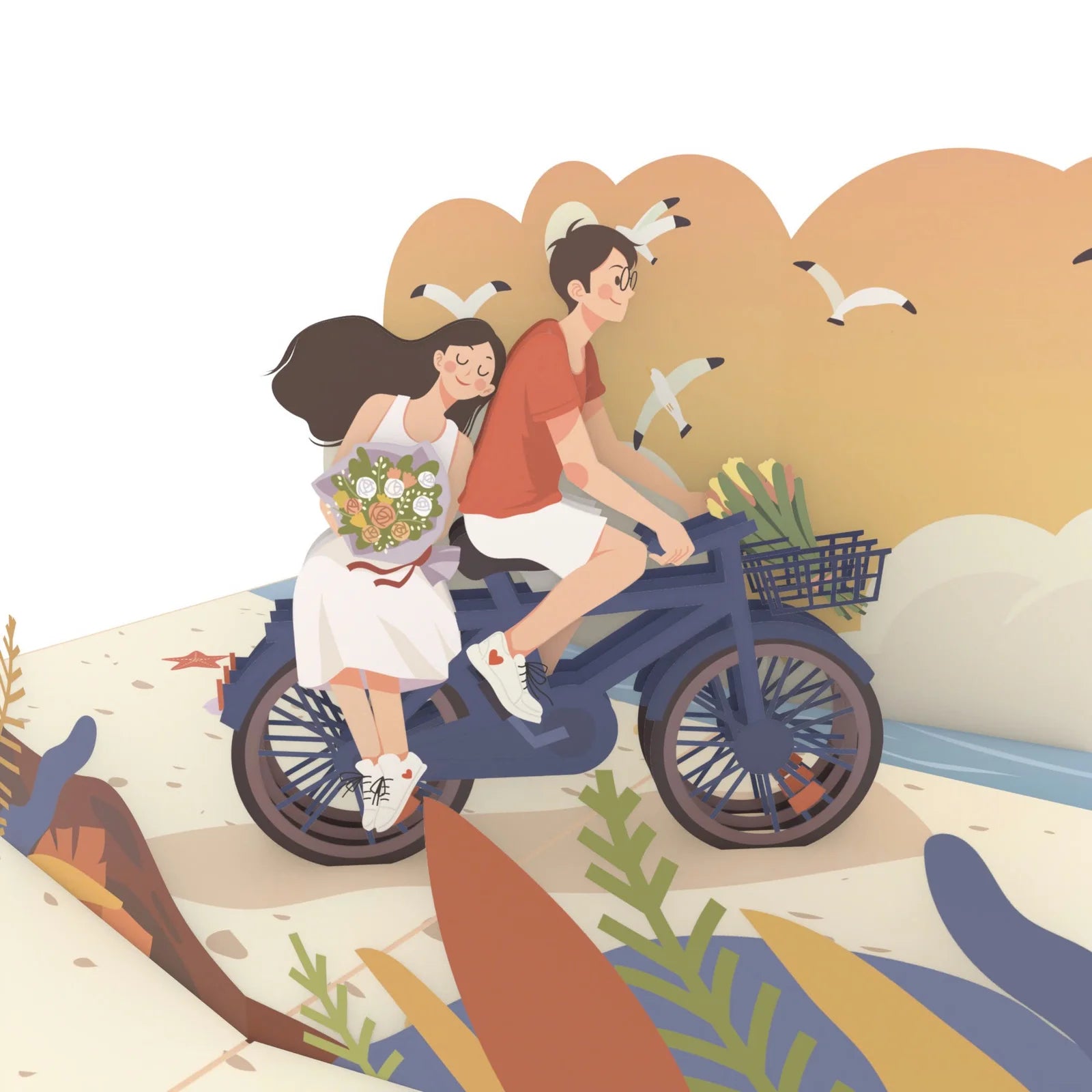 everpop 3D pop-up Biking With You card – close-up of couple cycling pop-up