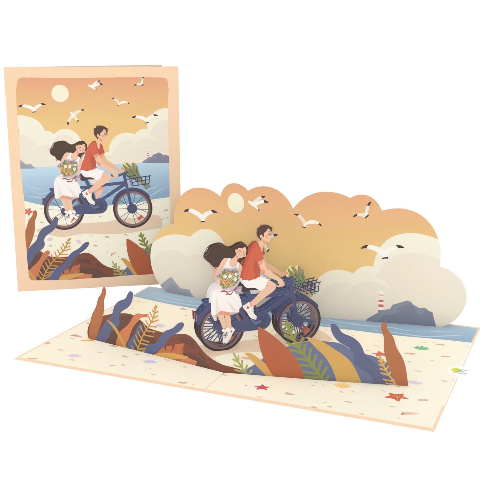 everpop 3D pop-up Biking With You card – couple on bicycle at sunset open with cover