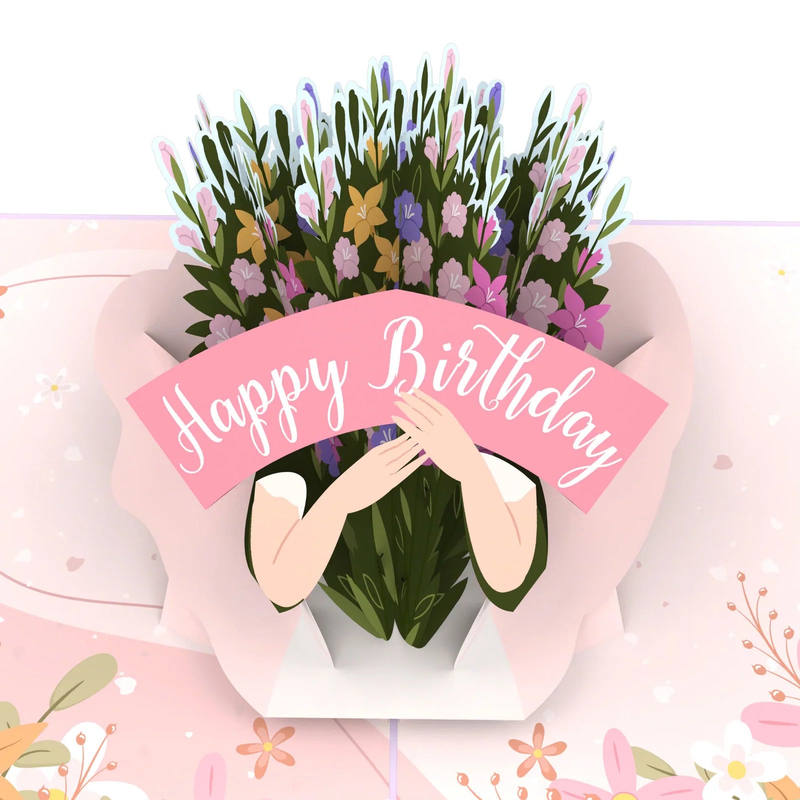 everpop 3D pop-up Birthday Bouquet card – close-up of flower bouquet and birthday banner pop-up