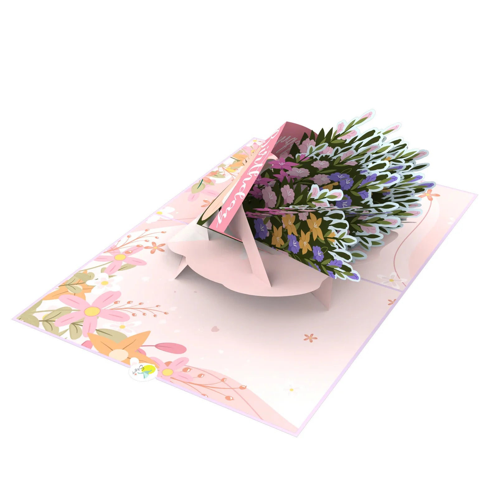 everpop 3D pop-up Birthday Bouquet card – open showing colourful birthday flower bouquet