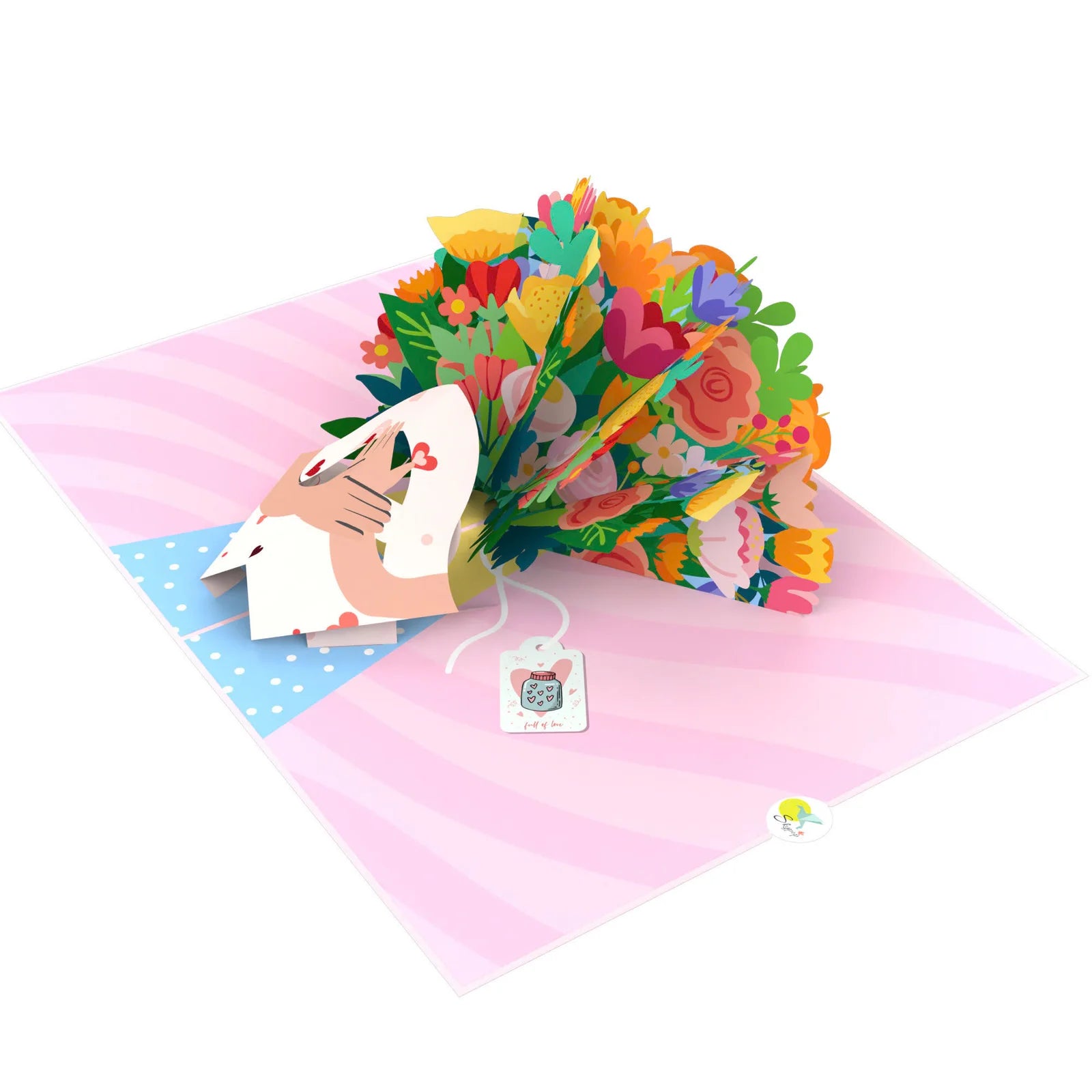 everpop 3D pop-up Blooms For You card – open showing colourful bouquet held by hands