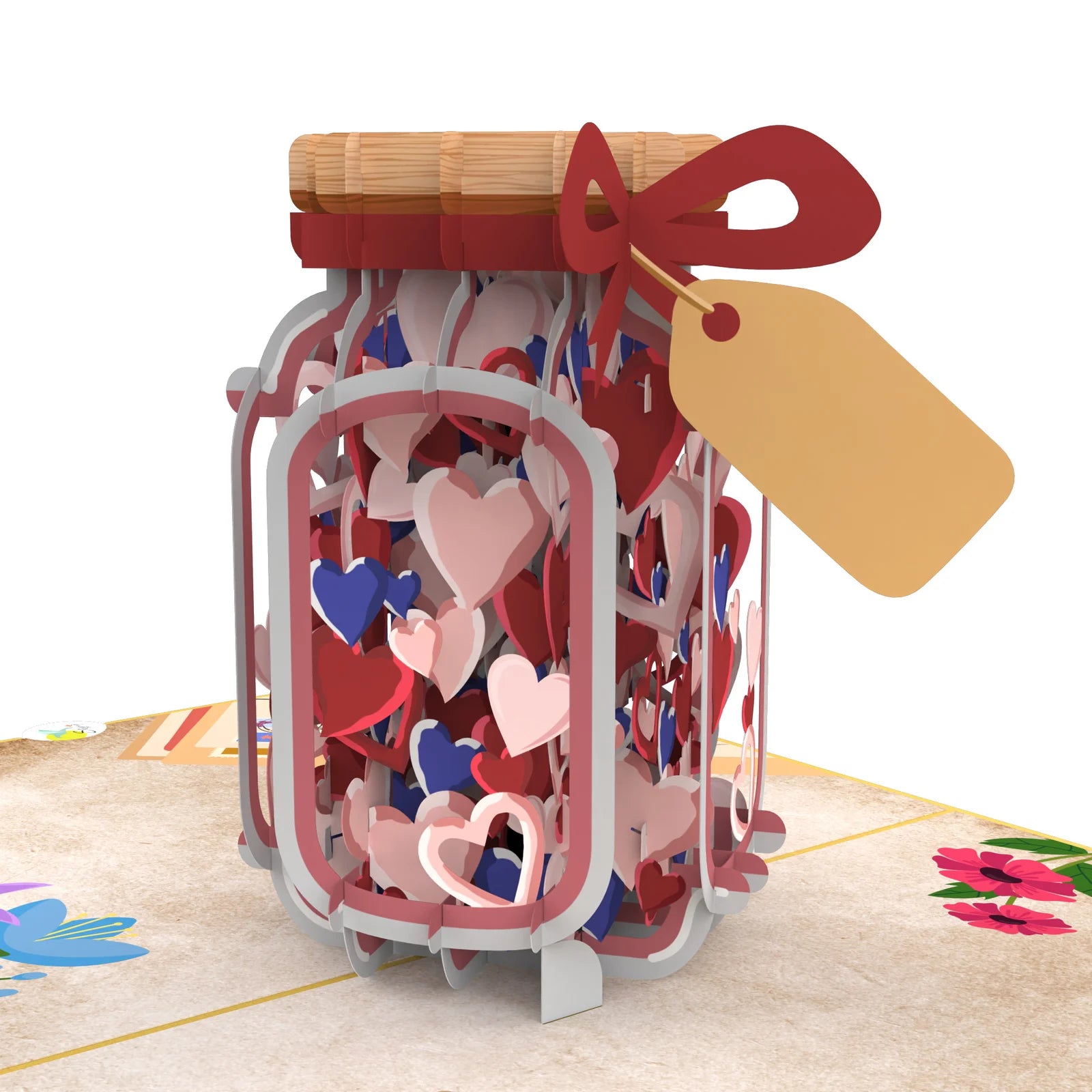 everpop 3D pop-up Bottle Full of Wishes card – close-up of heart-filled bottle pop-up