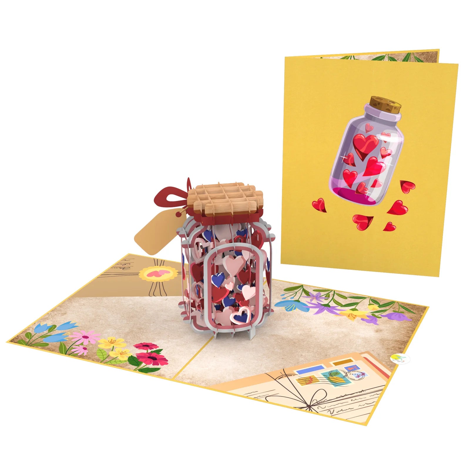everpop 3D pop-up Bottle Full of Wishes card – jar filled with hearts open with cover