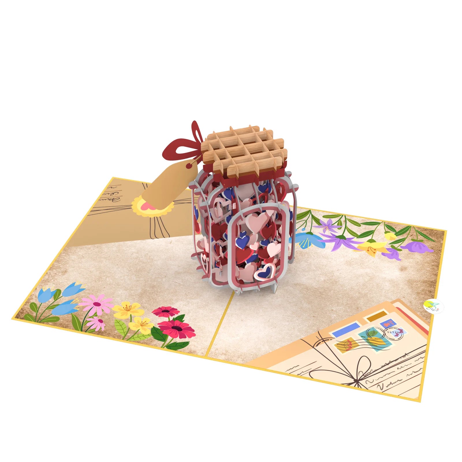 everpop 3D pop-up Bottle Full of Wishes card – open showing jar overflowing with hearts
