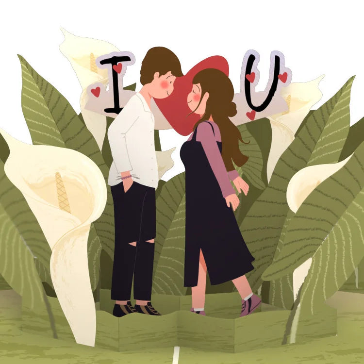 everpop 3D pop-up Calla Lily Field card – close-up of couple and calla lily pop-up