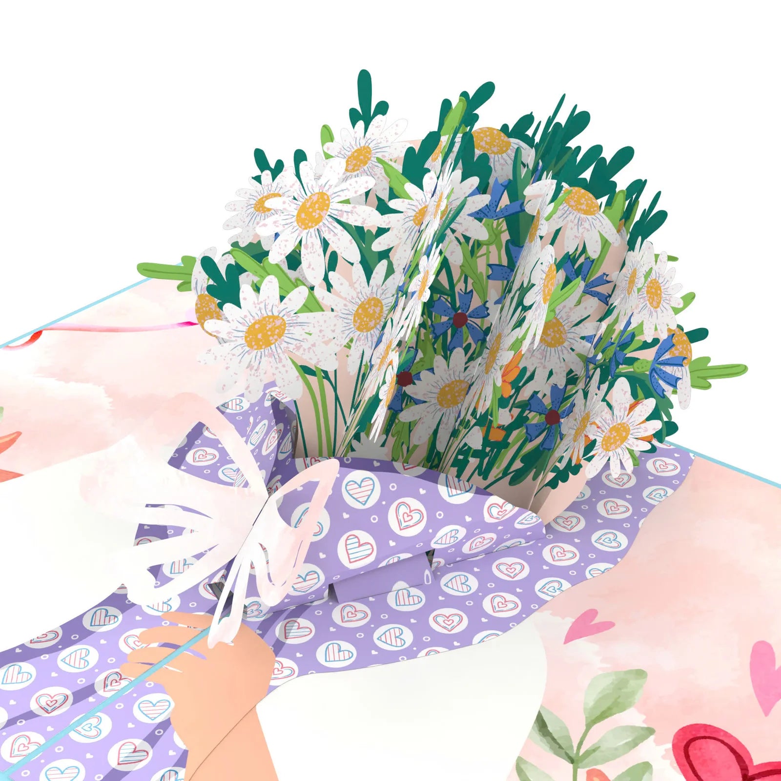 everpop 3D pop-up Daisy Days card – close-up of daisy bouquet and butterfly bow pop-up