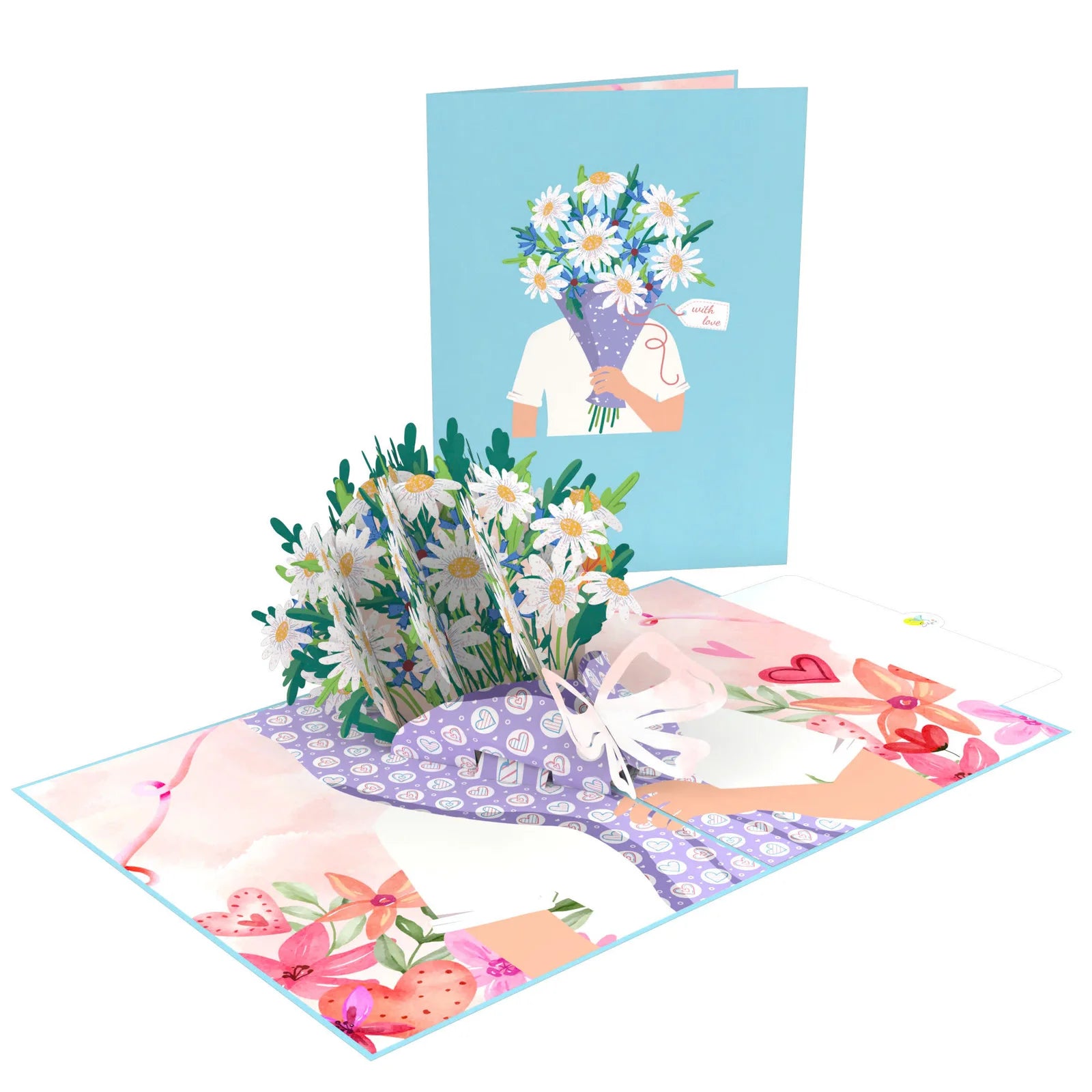 everpop 3D pop-up Daisy Days card – daisy bouquet with bow open with cover