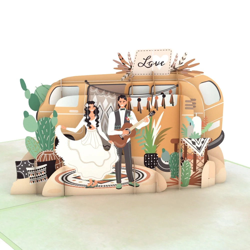 everpop 3D pop-up Dance With Me card – close-up of couple and camper van pop-up