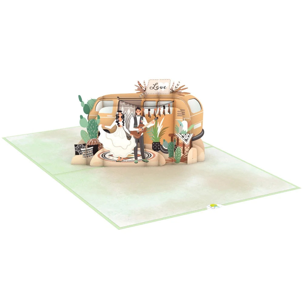 everpop 3D pop-up Dance With Me card – open showing couple dancing by vintage van