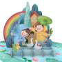 everpop 3D pop-up Dancing in the Rain card – close-up of kids and rainbow pop-up
