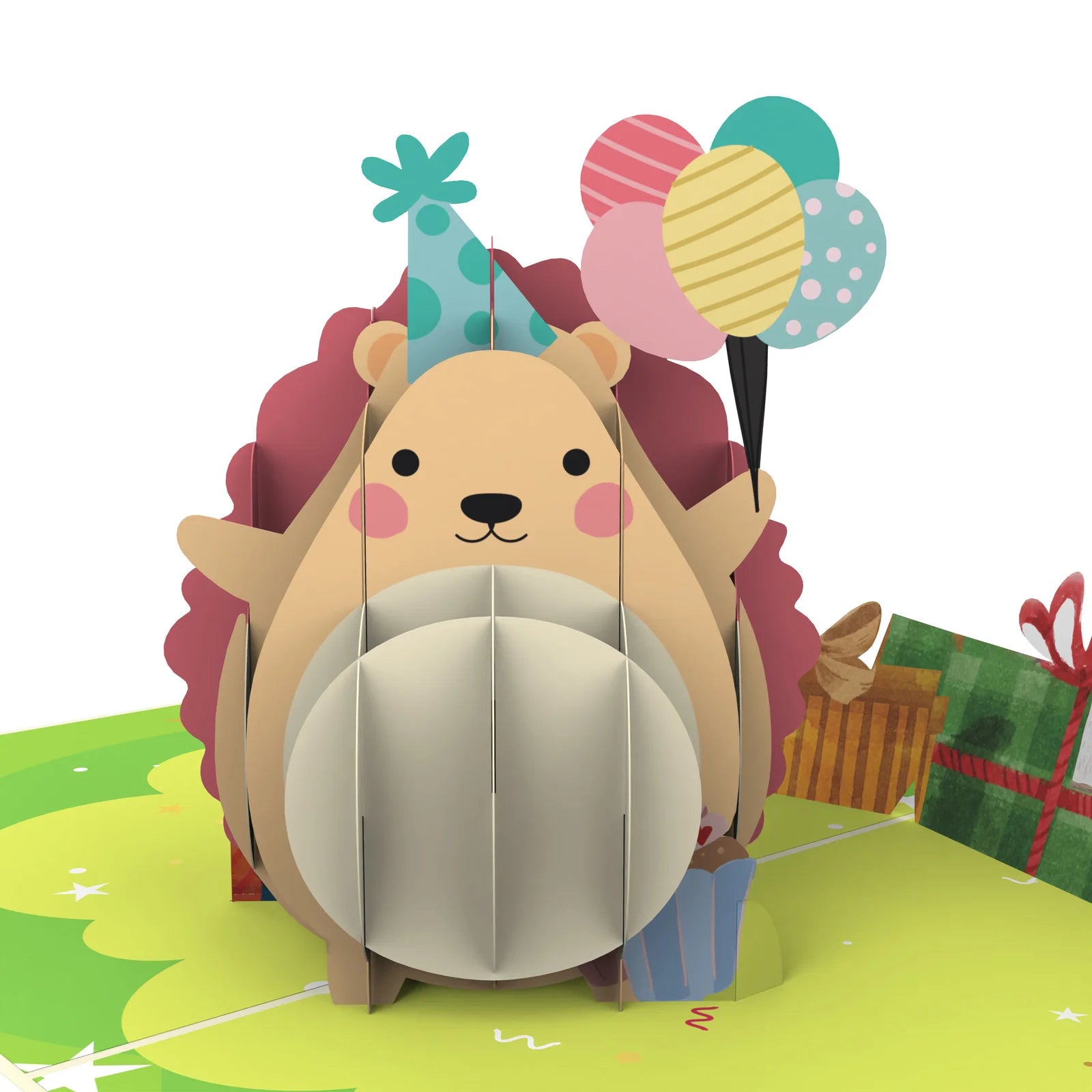 everpop 3D pop-up Happy Hedgehog Birthday card – close-up of hedgehog birthday pop-up
