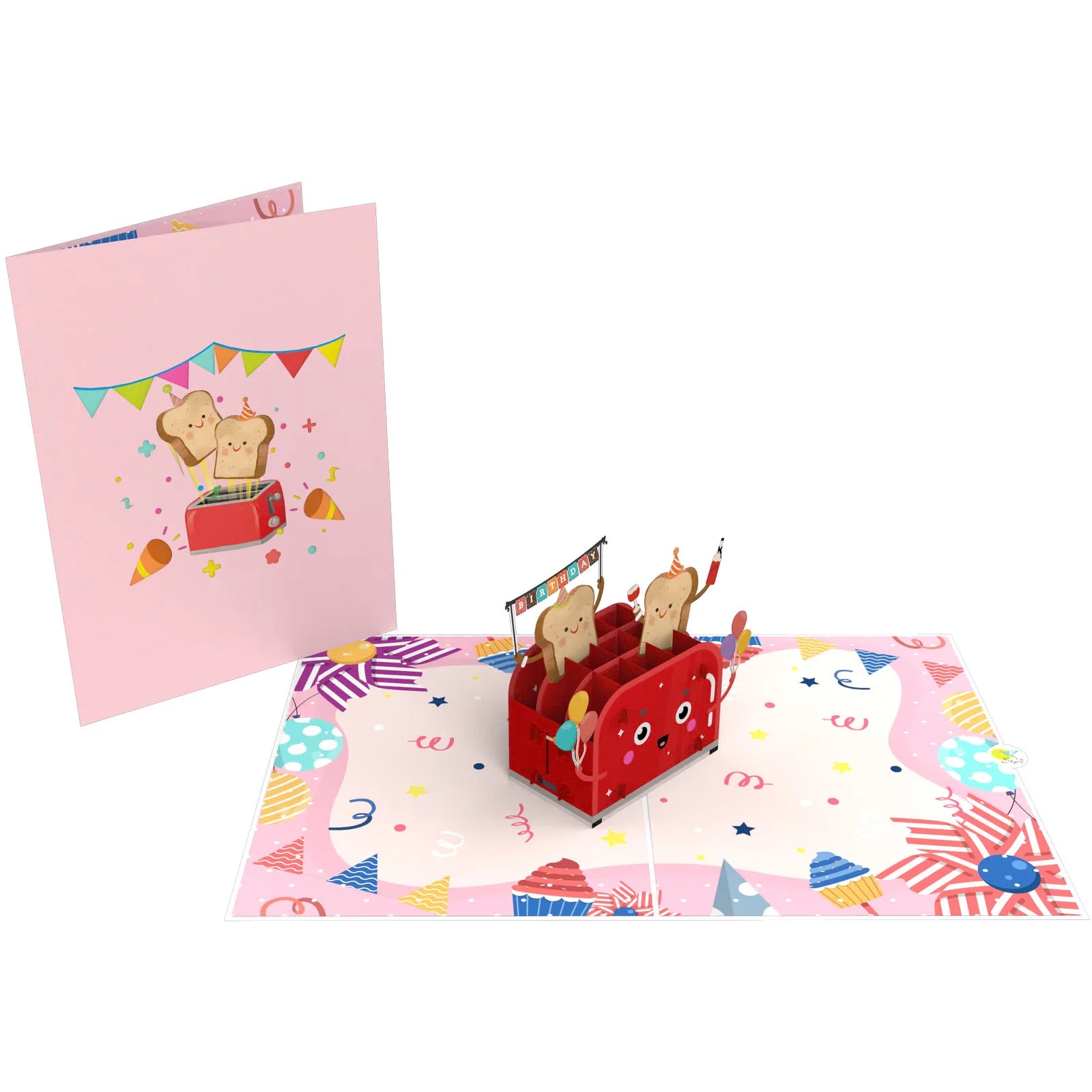 everpop 3D pop-up Happy Toast card – party toast characters in toaster open with cover