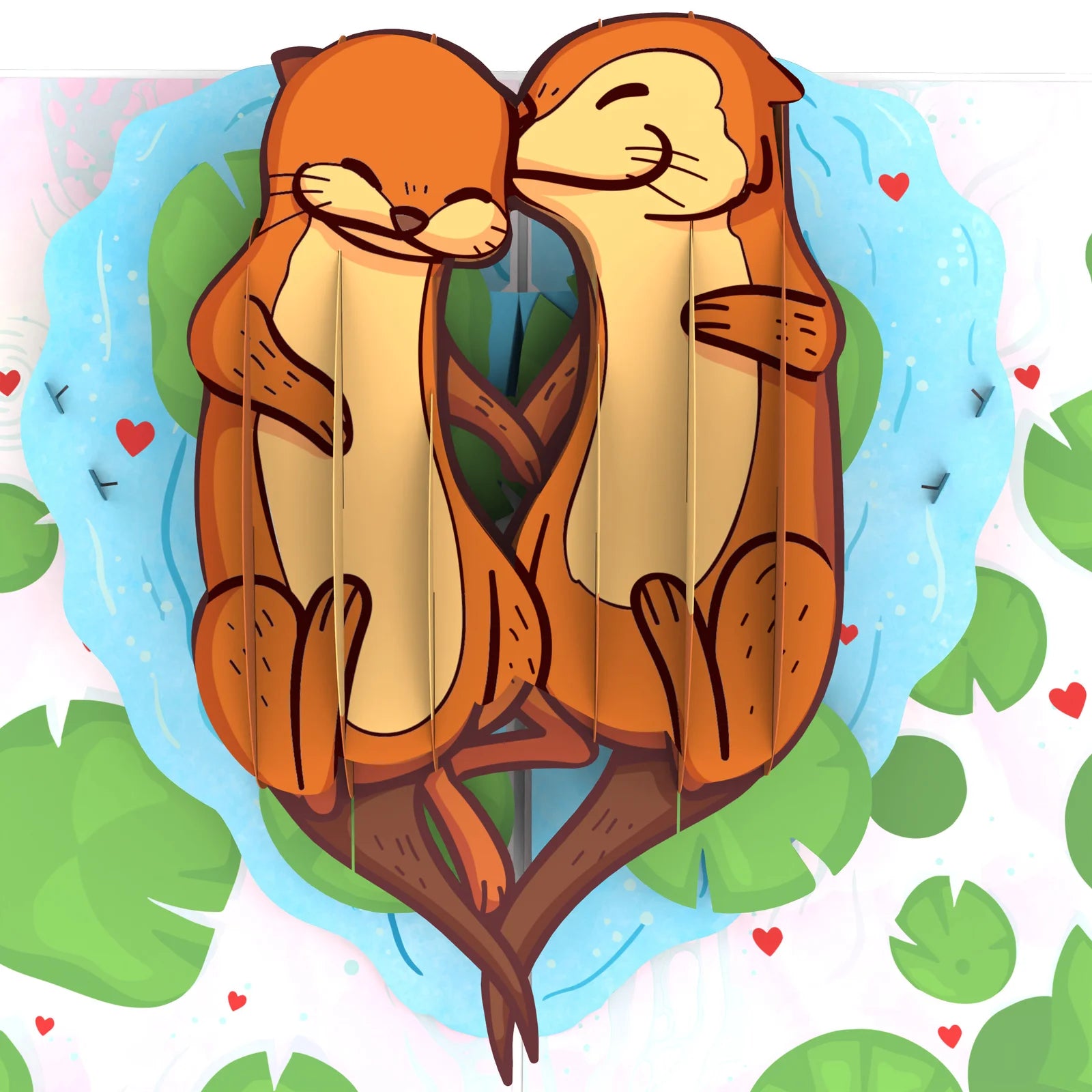 everpop 3D pop-up Holding On card – close-up of otter couple pop-up