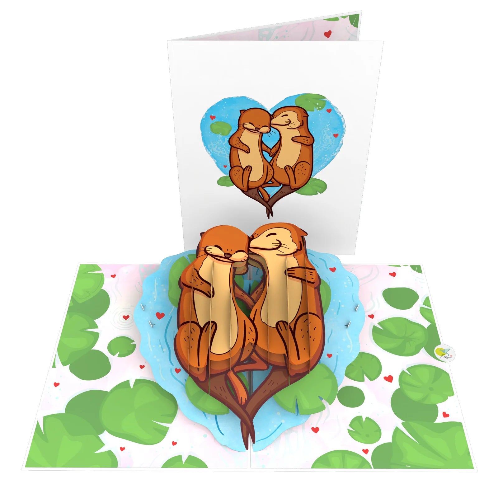 everpop 3D pop-up Holding On card – two otters hugging open with cover