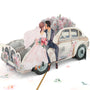 everpop 3D pop-up Just Married card – close-up of wedding couple on car pop-up
