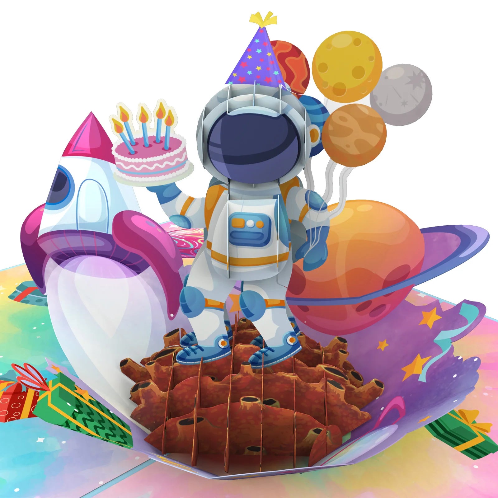 everpop 3D pop-up Love You to the Moon card – close-up of astronaut and rocket pop-up