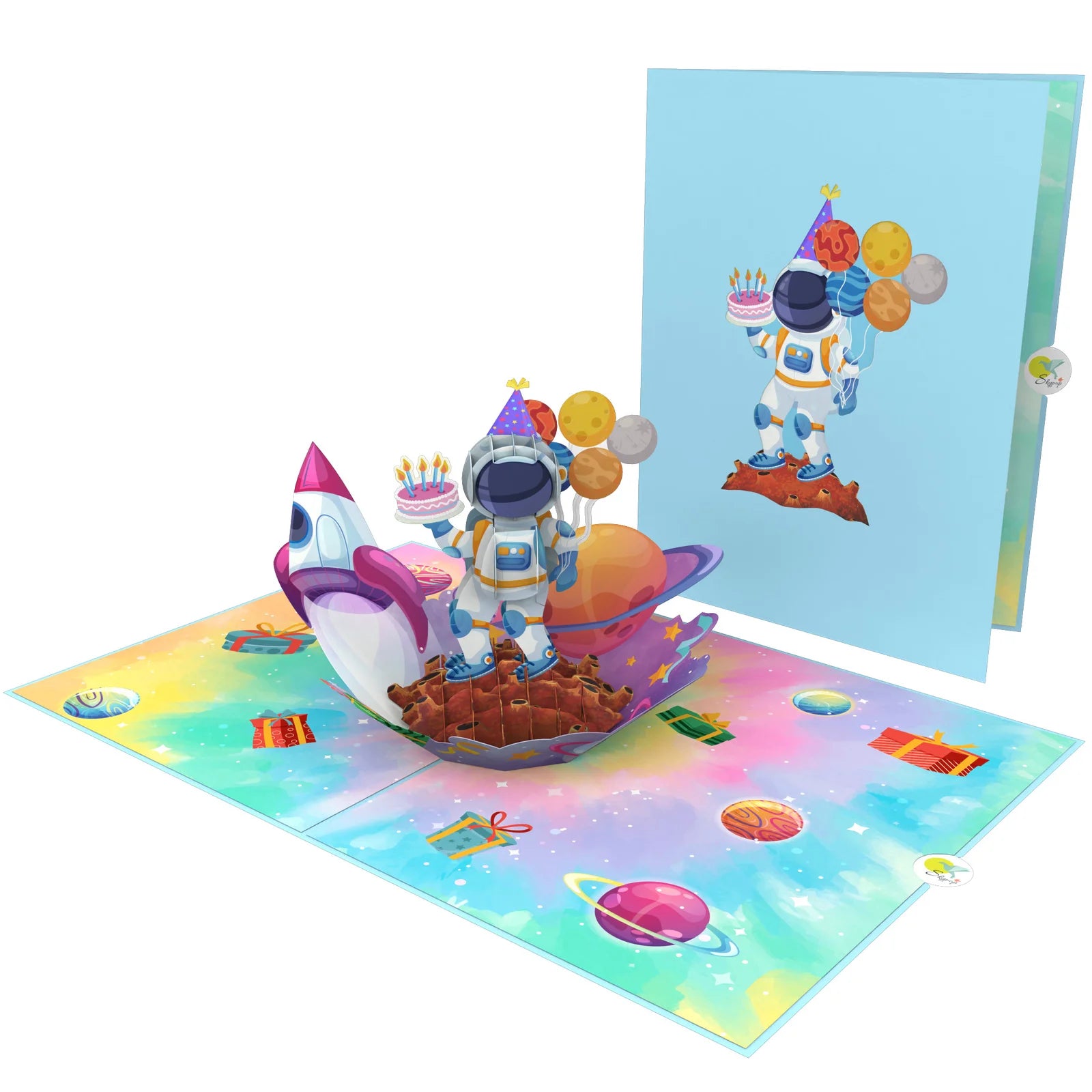 everpop 3D pop-up Love You to the Moon card – astronaut with birthday cake open with cover