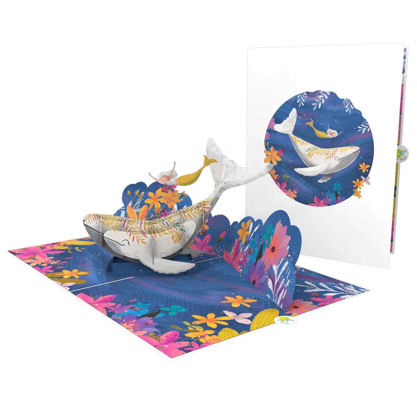 everpop 3D pop-up Mermaid and the Whale card – mermaid riding whale open with cover