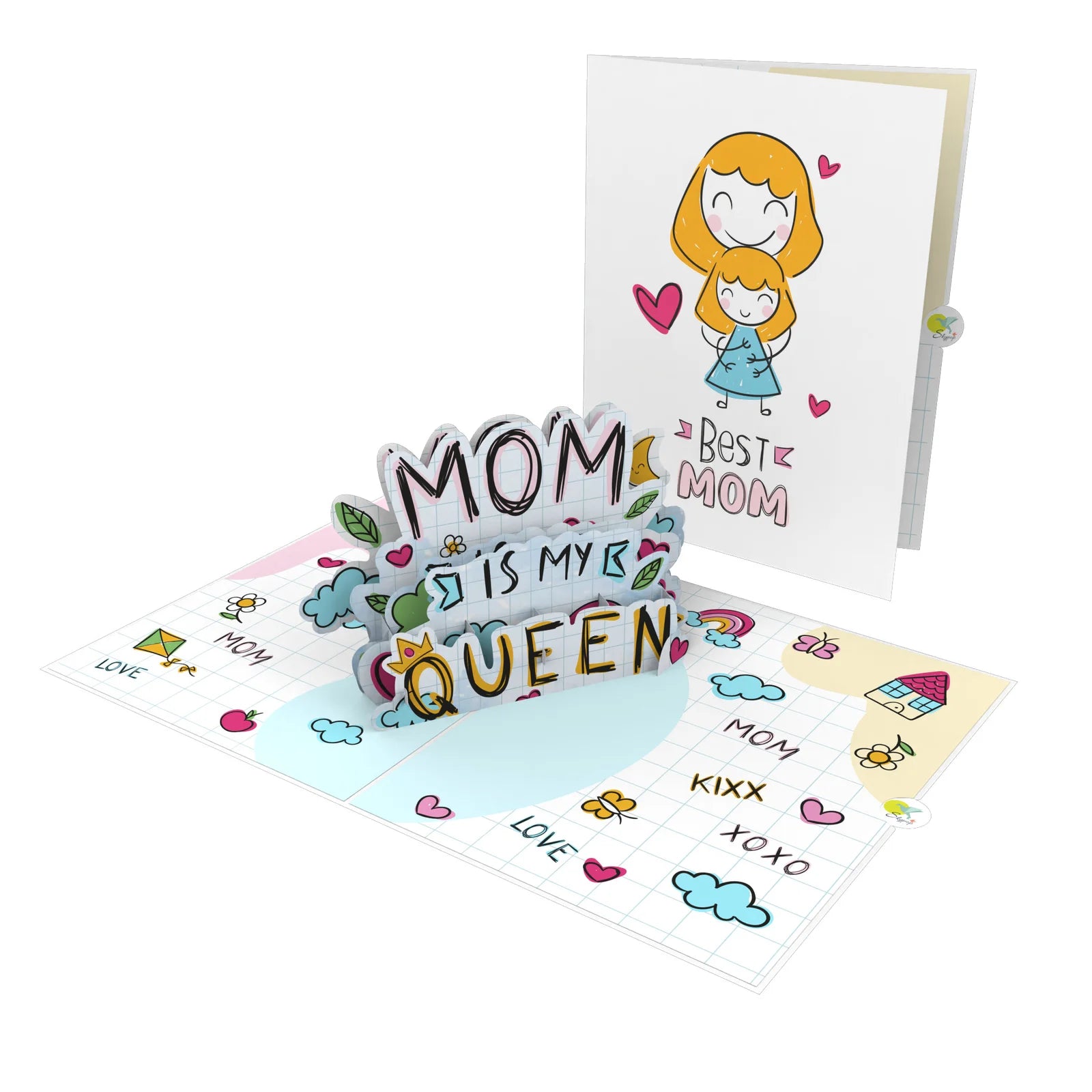 everpop 3D pop-up Mum Is My Queen card – Mom is My Queen text pop-up open with cover