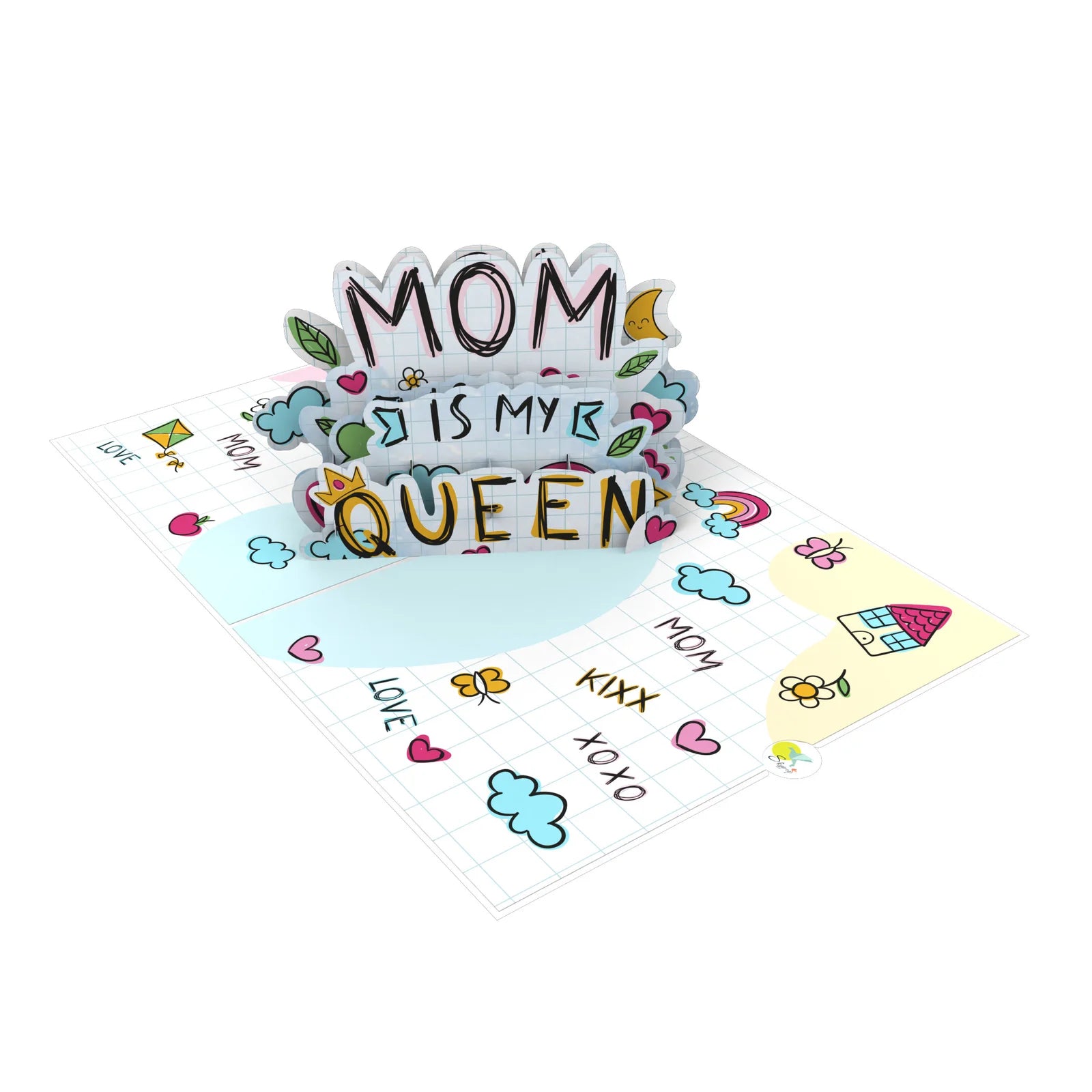 everpop 3D pop-up Mum Is My Queen card – open showing colourful Mom is My Queen scene