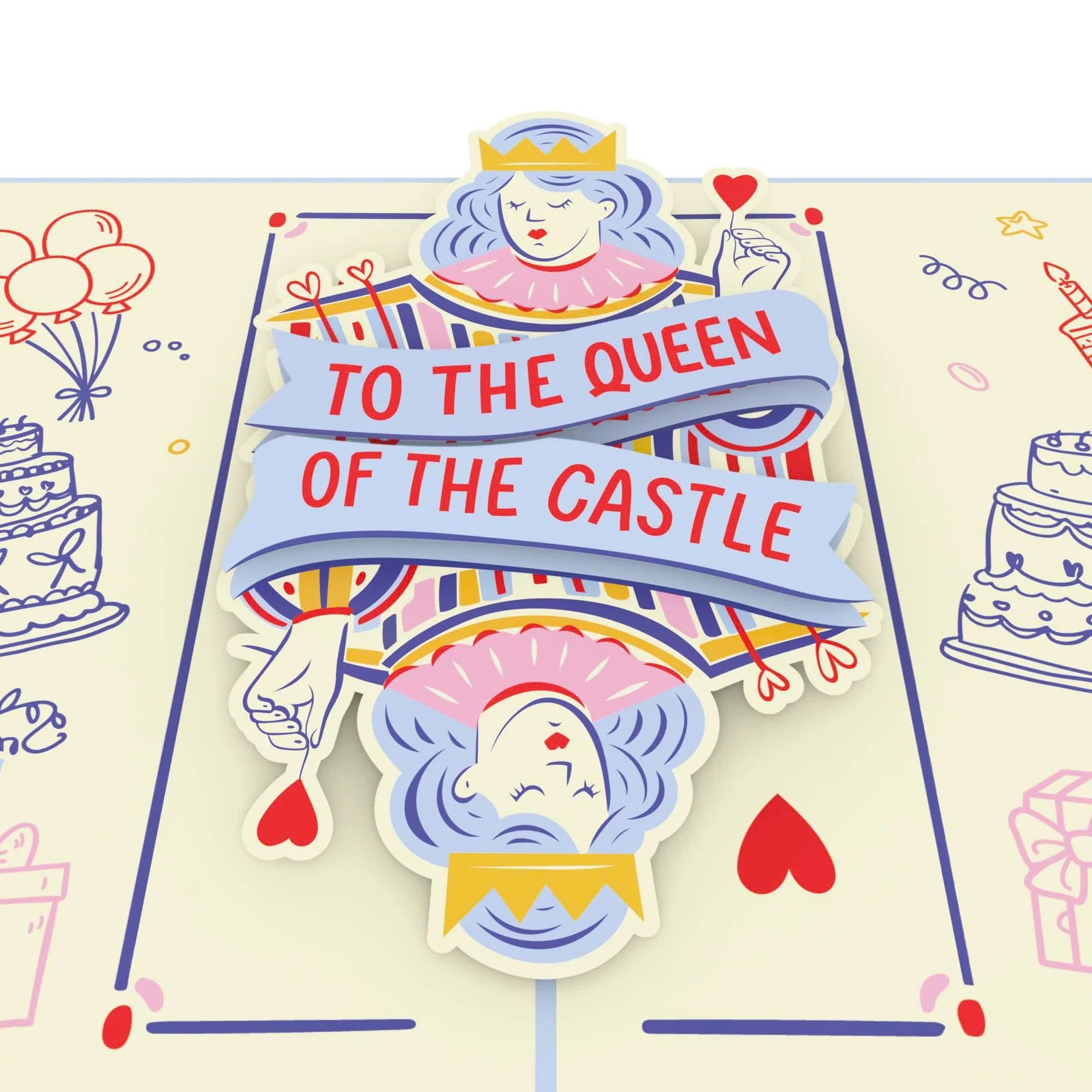 everpop 3D pop-up Queen of the Castle card – close-up of queen card figure pop-up