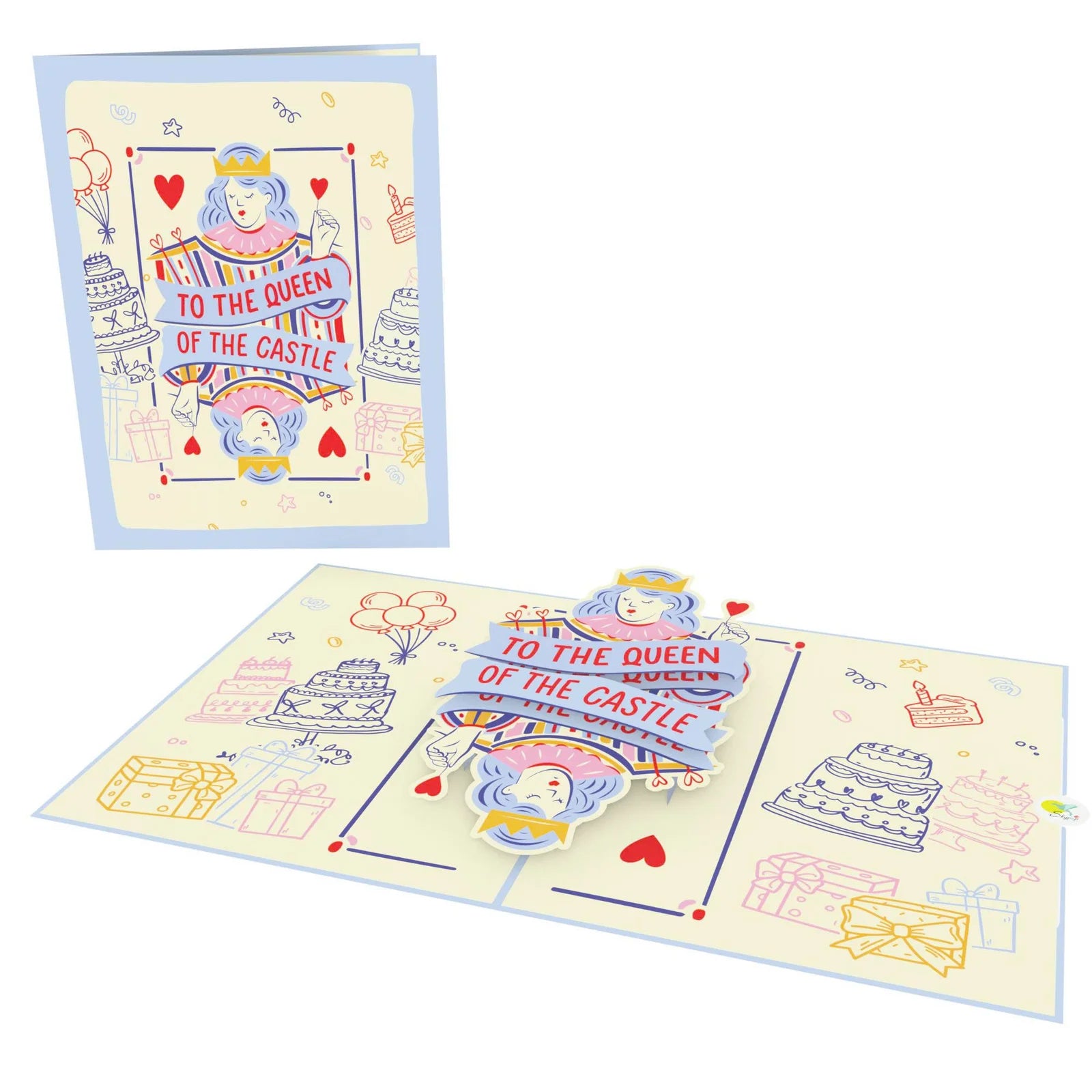 everpop 3D pop-up Queen of the Castle card – queen figure with birthday scene open with cover