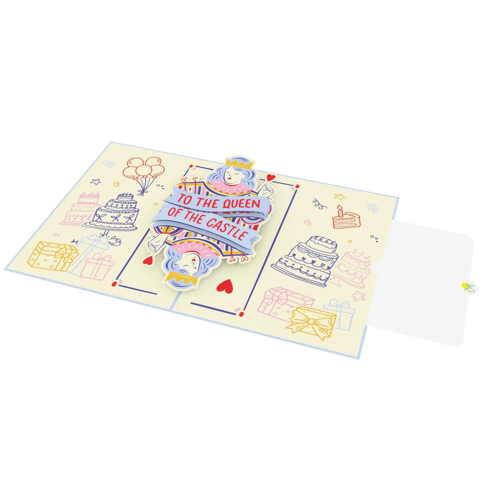 everpop 3D pop-up Queen of the Castle card – open showing queen of the castle birthday scene