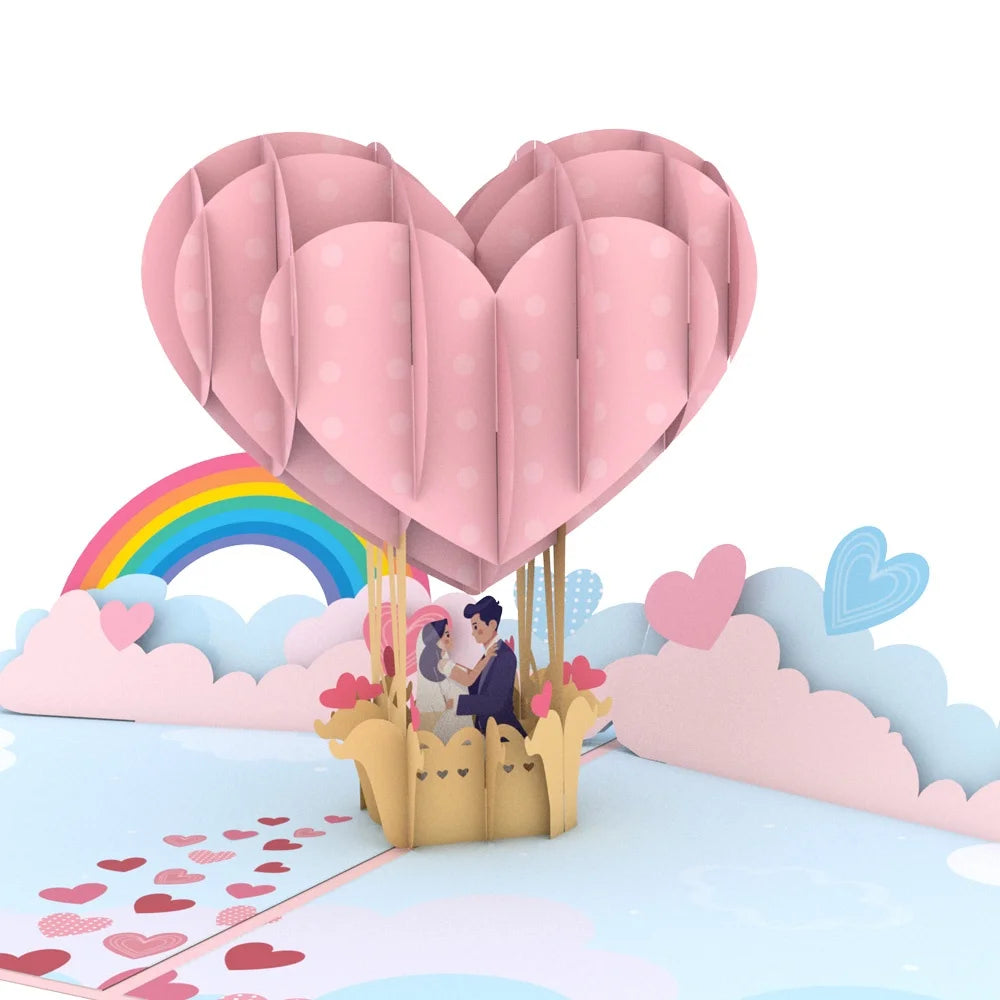 everpop 3D pop-up Up in the Clouds card – close-up of heart balloon and couple pop-up