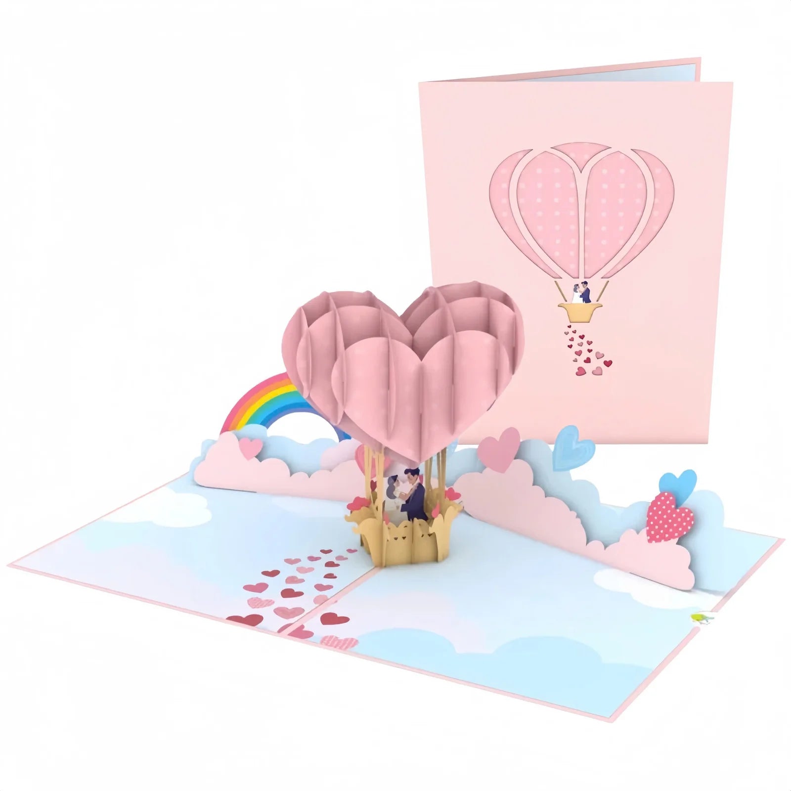 everpop 3D pop-up Up in the Clouds card – couple in heart hot air balloon open with cover