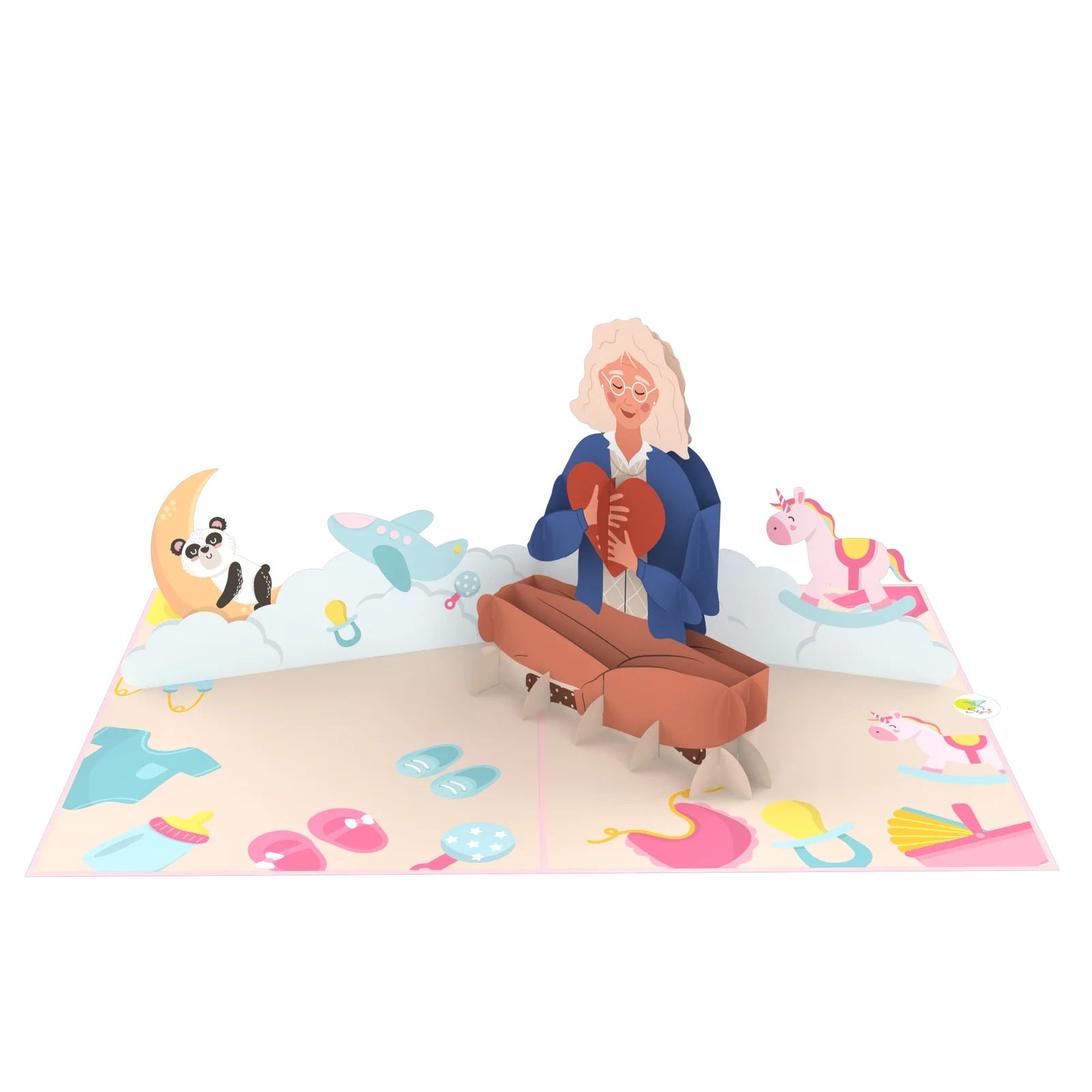 everpop 3D pop-up We Have a Surprise pregnancy card – open showing baby items scene
