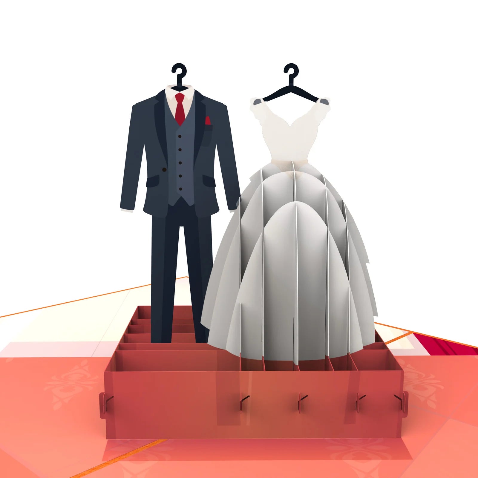 everpop 3D pop-up Wedding Suit and Gown card – close-up of suit and gown pop-up
