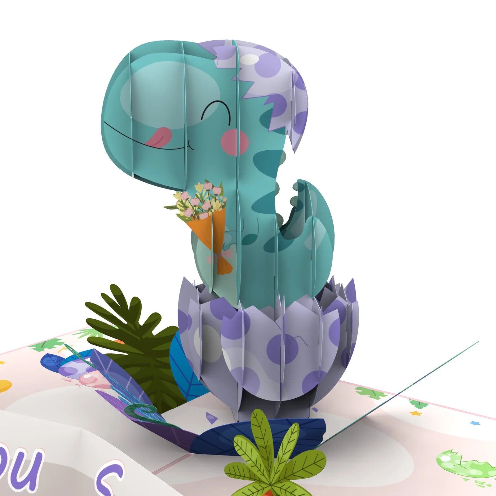 verpop 3D pop-up You're One of a Kind card – close-up of baby dinosaur hatching pop-up