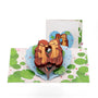 Holding On 3D pop-up card front view: two otters holding hands, blue heart cover behind, everpop
