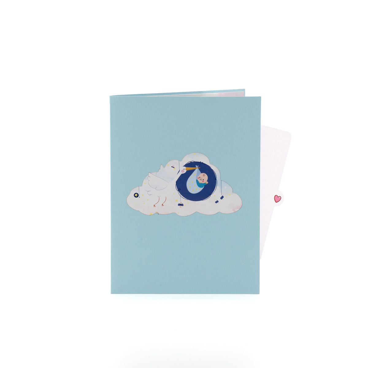 It's a Boy! Stork 3D pop-up card closed — card only, blue cover with stork and baby in a cloud, everpop