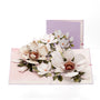 Magnolia Blossom 3D pop-up card front view: white magnolia blooms, lilac cover standing behind, everpop