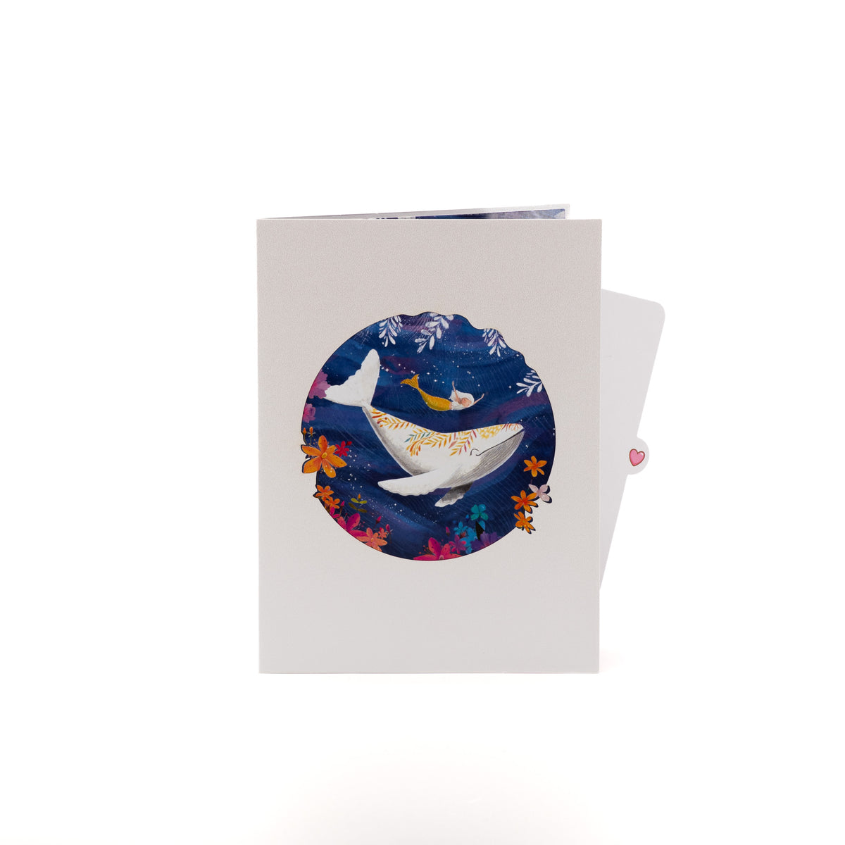 Mermaid & the Whale 3D pop-up card closed — card only, white cover with whale scene in a round window, everpop