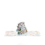Mum Is My Queen 3D pop-up card angle view: lettering pop-up on a doodle base with XOXO notes, everpop